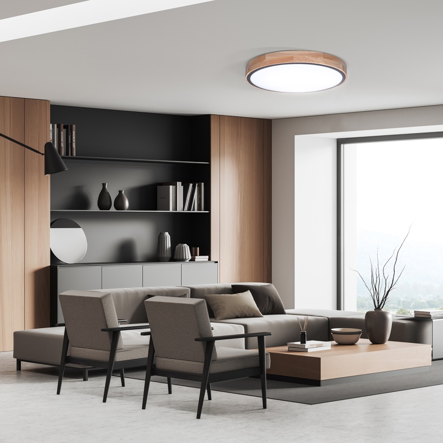 LED-himennettävä kattovalaisin IRON OAK LED/48W/230V 3000-6500K tammi, halkaisija 40 cm + kaukosäädin