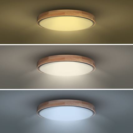 LED-himennettävä kattovalaisin IRON OAK LED/48W/230V 3000-6500K tammi, halkaisija 40 cm + kaukosäädin