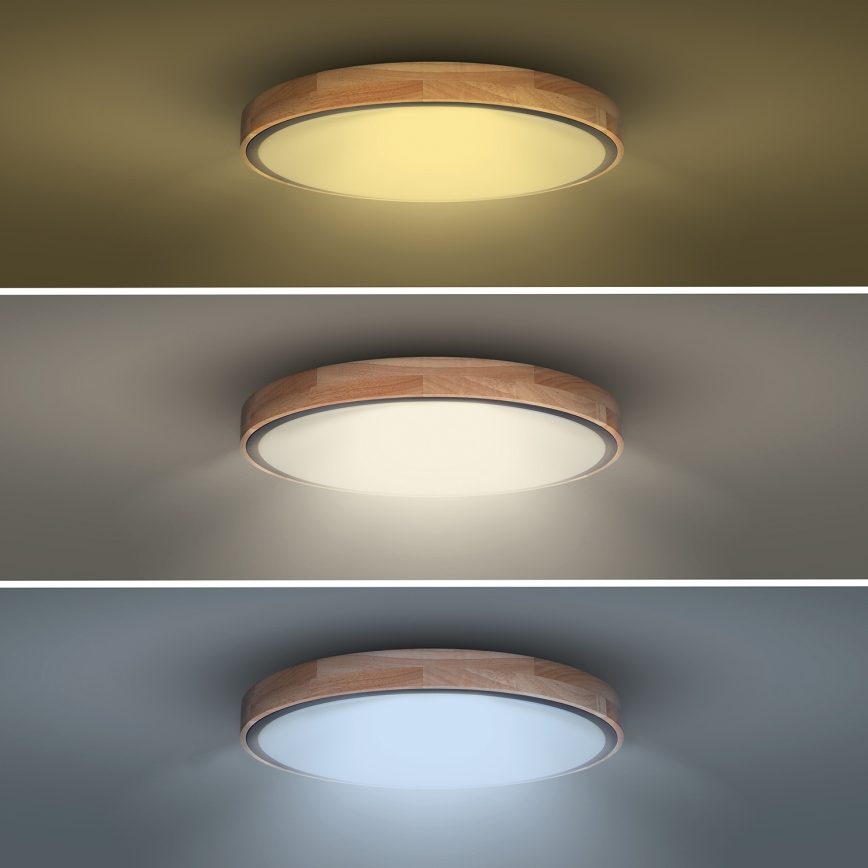 LED-himennettävä kattovalaisin IRON OAK LED/48W/230V 3000-6500K tammi, halkaisija 40 cm + kaukosäädin