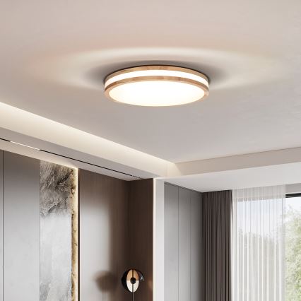 LED himmennettävä kattovalaisin WOODY LED/48W/230V 3000-6500K tammi Ø 38 cm + kaukosäädin