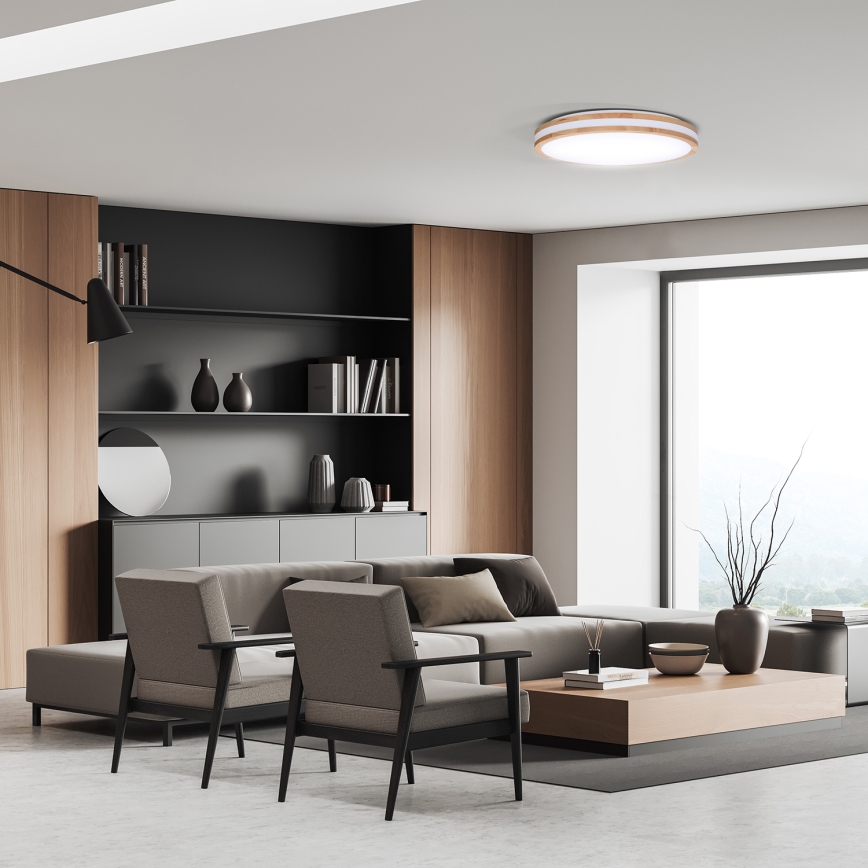 LED himmennettävä kattovalaisin WOODY LED/48W/230V 3000-6500K tammi Ø 38 cm + kaukosäädin