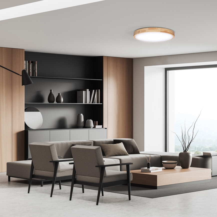 LED himmennettävä kattovalaisin SOLID OAK LED/48W/230V 3000-6500K tammi Ø 39 cm + kaukosäädin