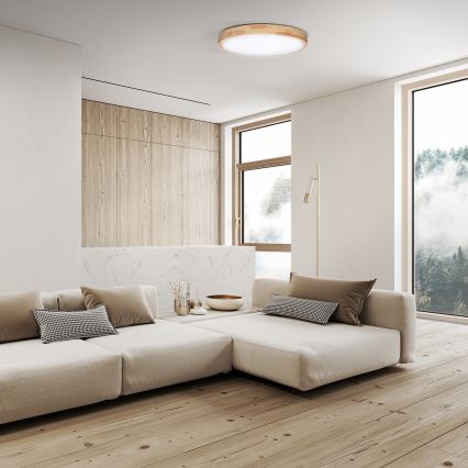 LED himmennettävä kattovalaisin SOLID OAK LED/60W/230V 3000-6500K tammi Ø 51 cm + kaukosäädin