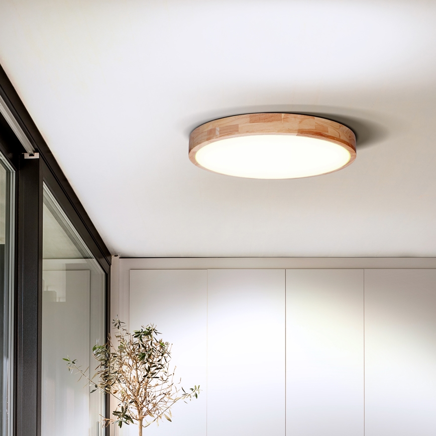LED himmennettävä kattovalaisin SOLID OAK LED/60W/230V 3000-6500K tammi Ø 51 cm + kaukosäädin