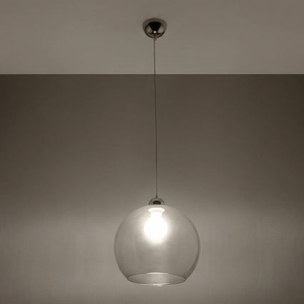 Riippuvalaisin BALL vaijerilla 1xE27/15W/230V Ø 30 cm kirkas/kiiltävä kromi