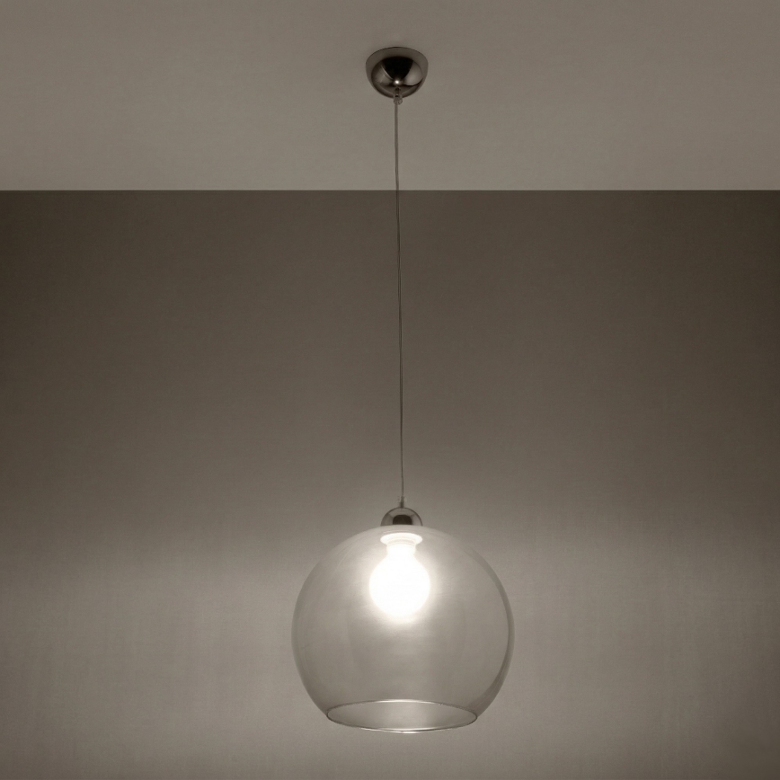 Riippuvalaisin BALL vaijerilla 1xE27/15W/230V Ø 30 cm kirkas/kiiltävä kromi