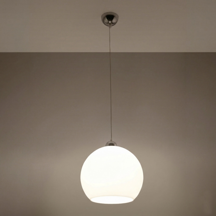 Riippuvalaisin johdolla BALL 1xE27/15W/230V Ø 30 cm valkoinen/kiiltävä kromi