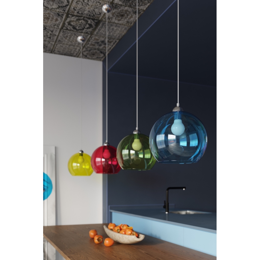 Riippuvalaisin johdolla BALL 1xE27/15W/230V Ø 30 cm valkoinen/kiiltävä kromi