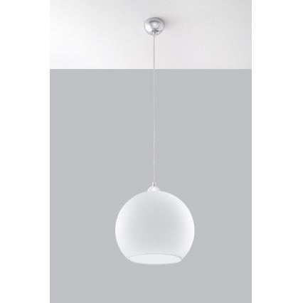 Riippuvalaisin johdolla BALL 1xE27/15W/230V Ø 30 cm valkoinen/kiiltävä kromi