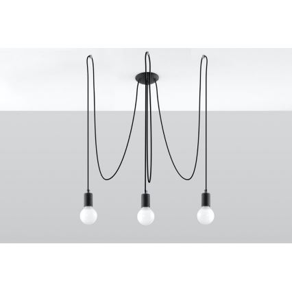 Kattokruunu johdossa EDISON 3 3xE27/60W/230V hämähäkki musta