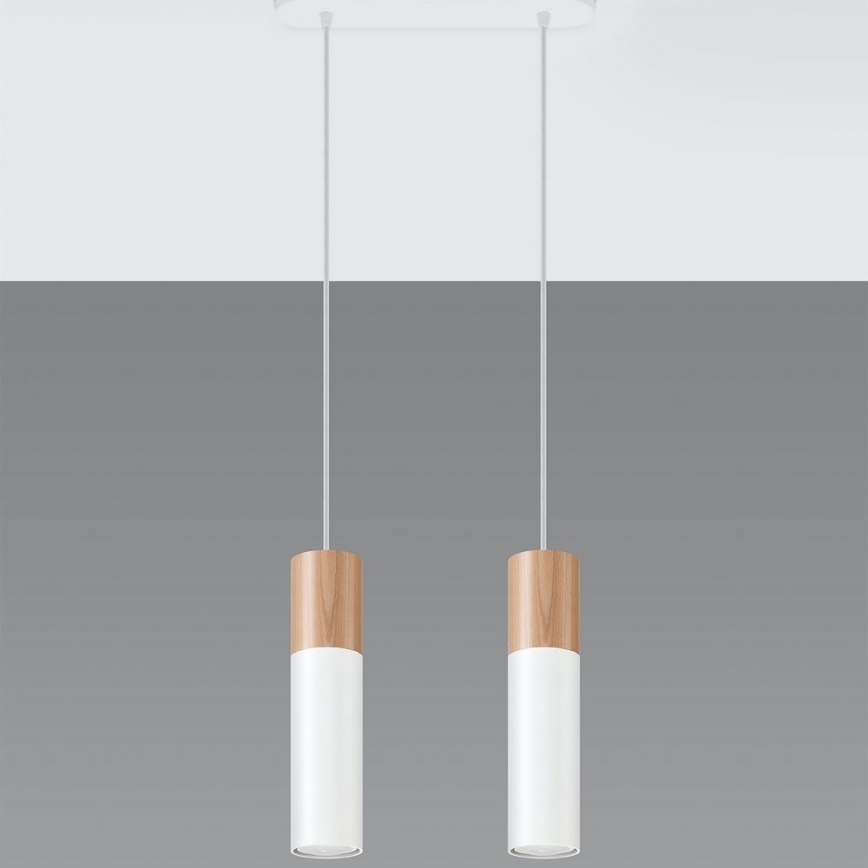 Kattokruunu johdossa PABLO 2xGU10/40W/230V valkoinen/pyökki