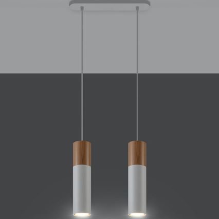 Kattokruunu johdossa PABLO 2xGU10/40W/230V valkoinen/pyökki