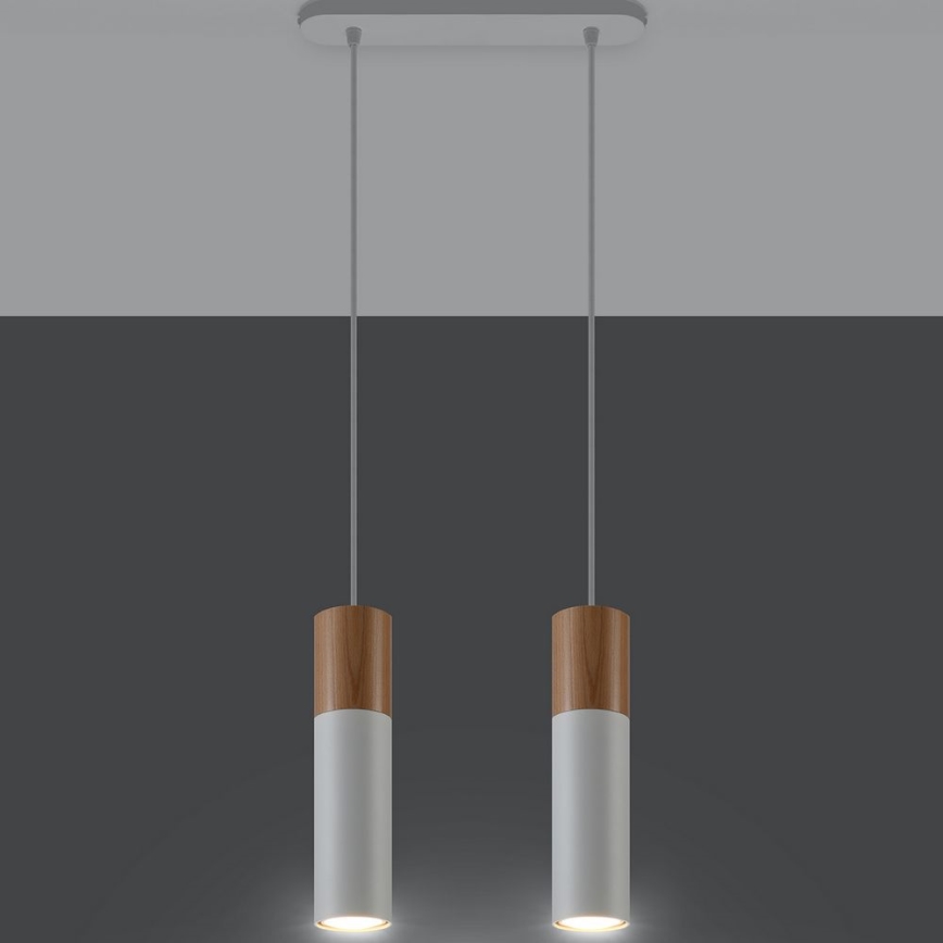 Kattokruunu johdossa PABLO 2xGU10/40W/230V valkoinen/pyökki