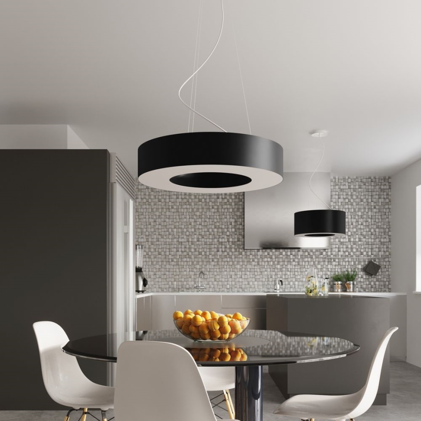 Kattokruunu johdossa SATURNO 8xE27/60W/230V d. 90 cm musta