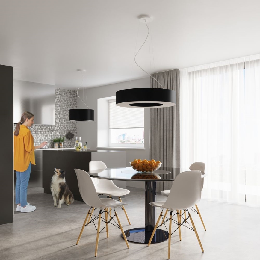 Kattokruunu johdossa SATURNO SLIM 8xE27/60W/230V d. 90 cm musta