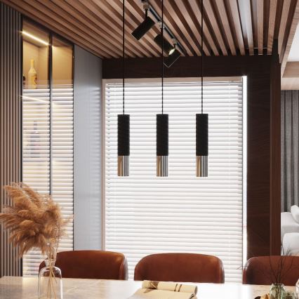 Kattokruunu johdossa LOOPEZ 1xGU10/10W/230V musta/kiiltävä kromi