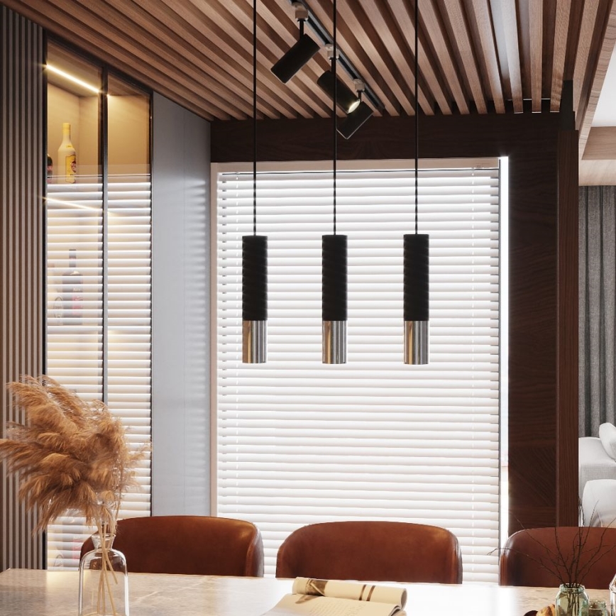 Kattokruunu johdossa LOOPEZ 1xGU10/10W/230V musta/kiiltävä kromi