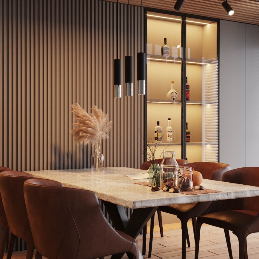 Kattokruunu johdossa LOOPEZ 2xGU10/10W/230V musta/kiiltävä kromi