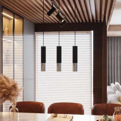 Kattokruunu johdossa LOOPEZ 2xGU10/10W/230V musta/kiiltävä kromi