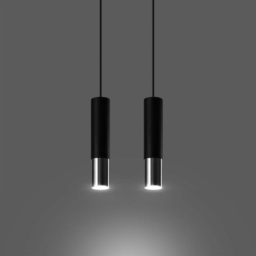 Kattokruunu johdossa LOOPEZ 2xGU10/10W/230V musta/kiiltävä kromi