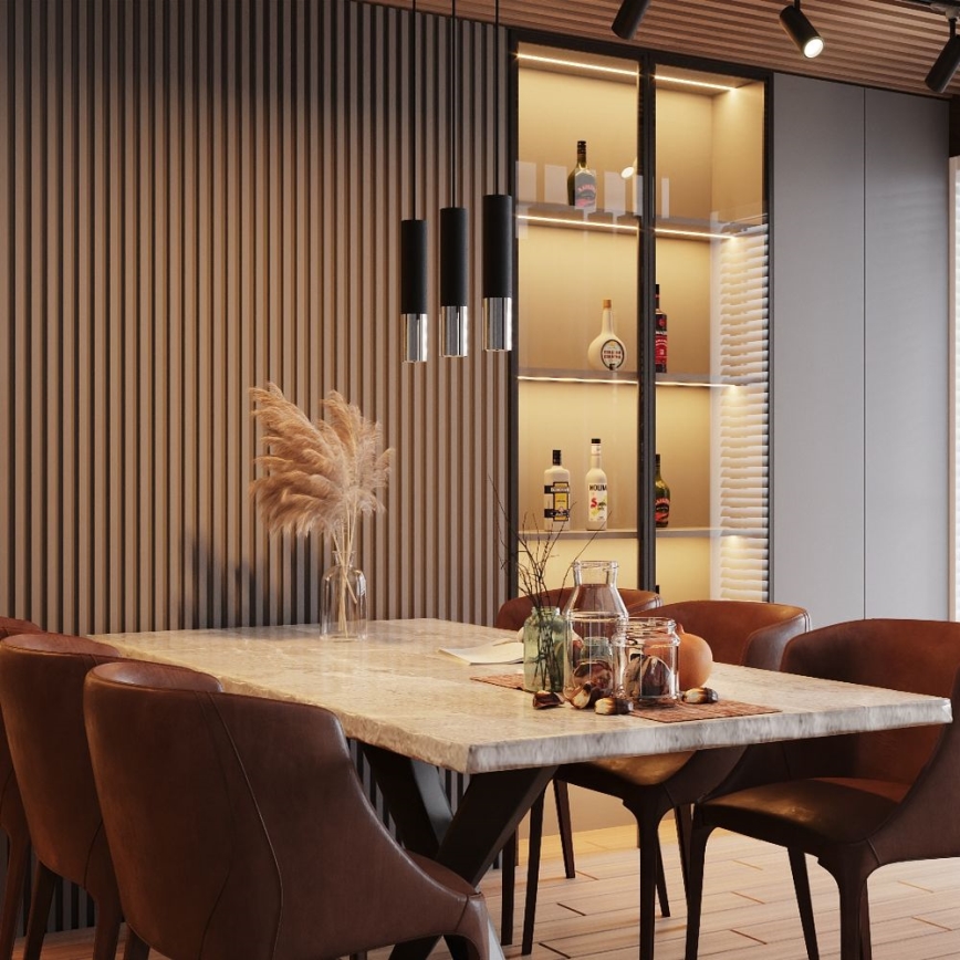 Kattokruunu johdossa LOOPEZ 3xGU10/10W/230V musta/kiiltävä kromi