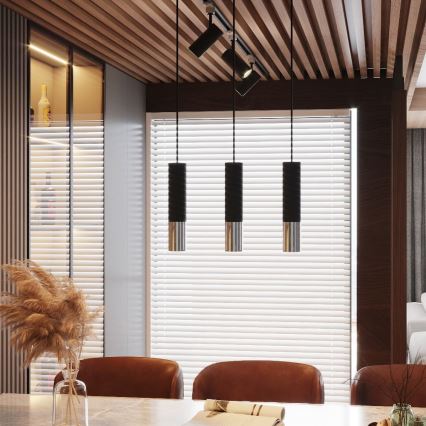 Kattokruunu johdossa LOOPEZ 3xGU10/10W/230V musta/kiiltävä kromi