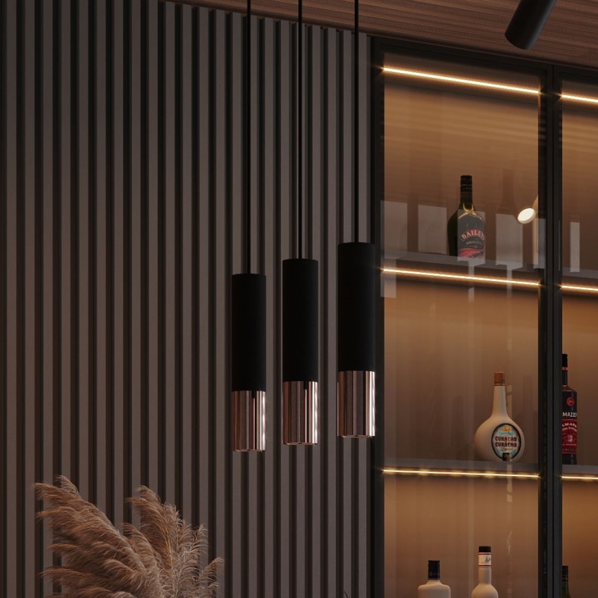 Kattokruunu johdossa LOOPEZ 1xGU10/10W/230V musta/kupari