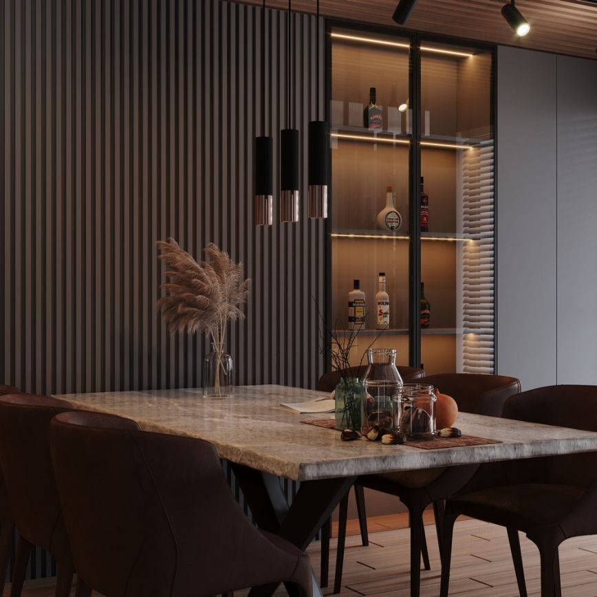 Kattokruunu johdossa LOOPEZ 3xGU10/10W/230V musta/kupari