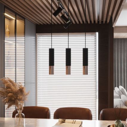 Kattokruunu johdossa LOOPEZ 3xGU10/10W/230V musta/kupari