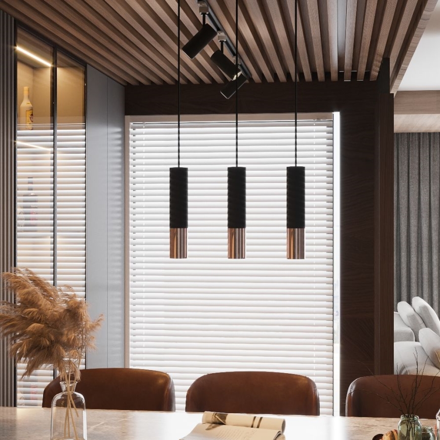 Kattokruunu johdossa LOOPEZ 3xGU10/10W/230V musta/kupari