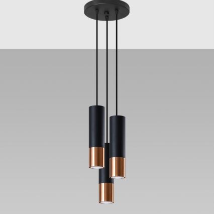 Kattokruunu johdossa LOOPEZ 3xGU10/10W/230V pyöreä musta/kupari