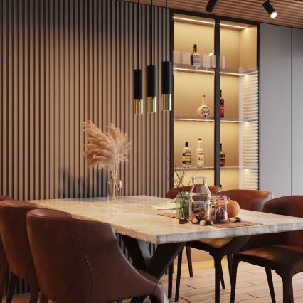 Kattokruunu johdossa LOOPEZ 2xGU10/10W/230V musta/kulta