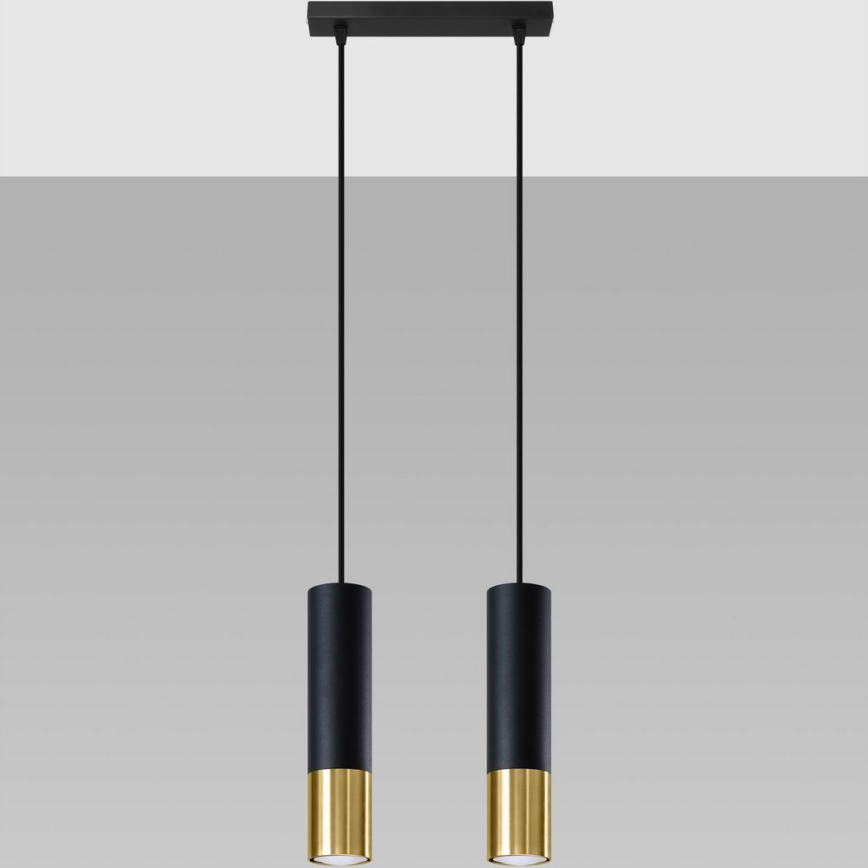 Kattokruunu johdossa LOOPEZ 2xGU10/10W/230V musta/kulta