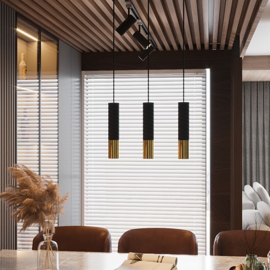 Kattokruunu johdossa LOOPEZ 3xGU10/10W/230V musta/kulta