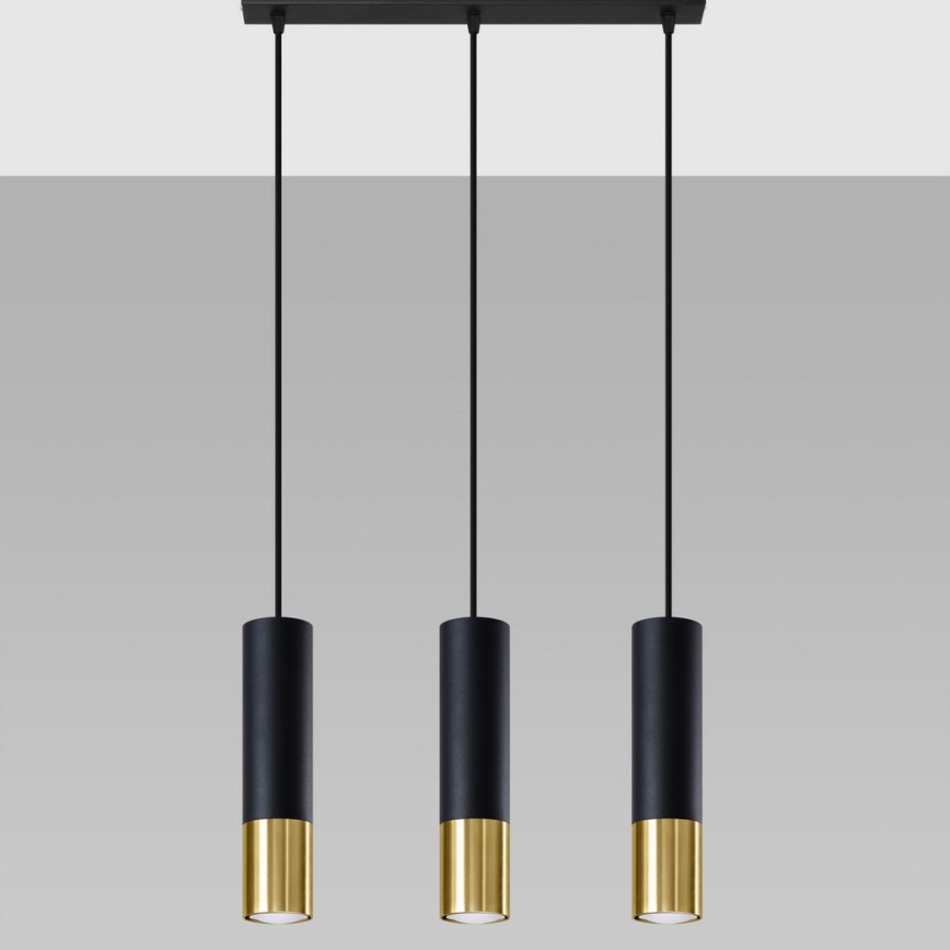 Kattokruunu johdossa LOOPEZ 3xGU10/10W/230V musta/kulta