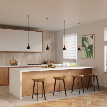 Kattokruunu johdossa QUBIC 1xE27/60W/230V betoni/Koivu/pyökki/musta