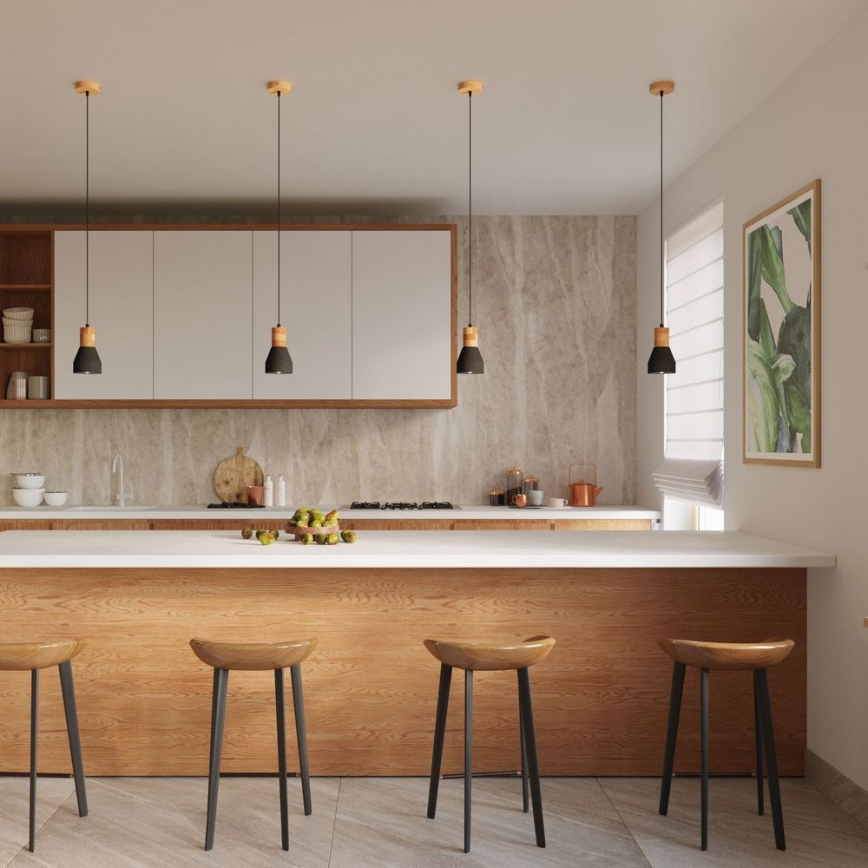 Kattokruunu johdossa QUBIC 1xE27/60W/230V betoni/Koivu/pyökki/musta