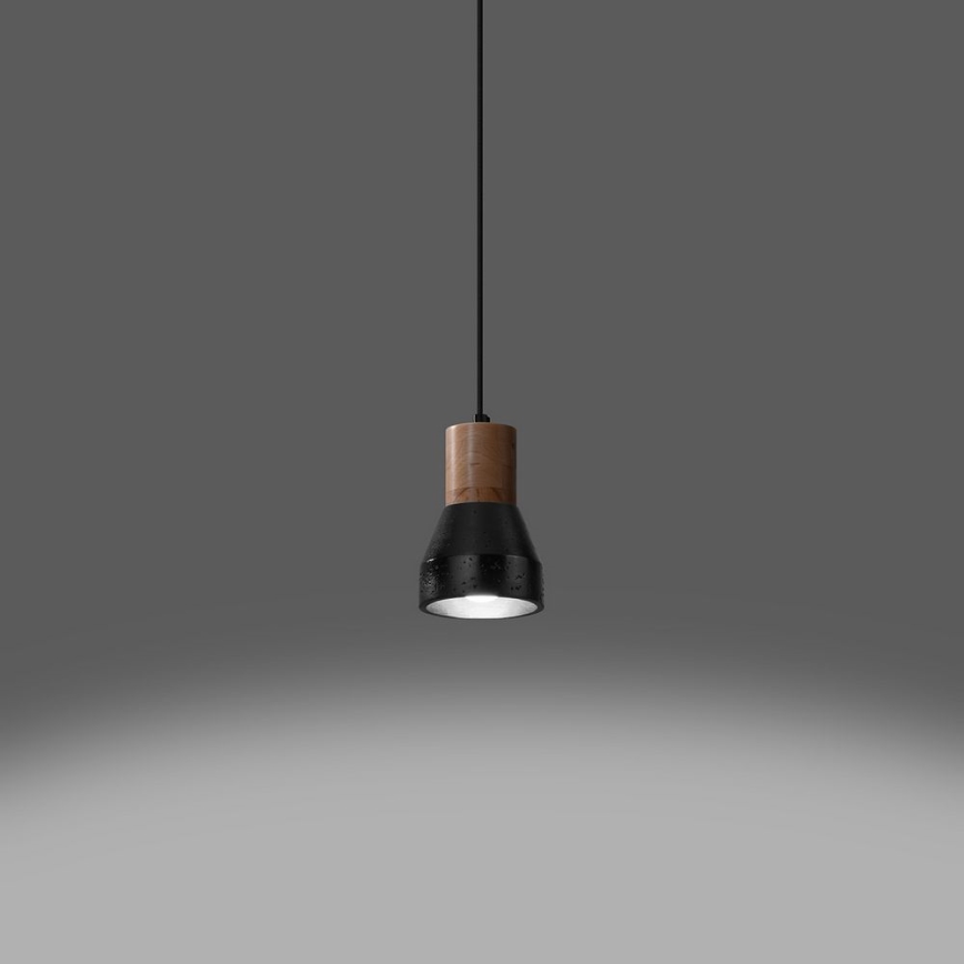 Kattokruunu johdossa QUBIC 1xE27/60W/230V betoni/Koivu/pyökki/musta