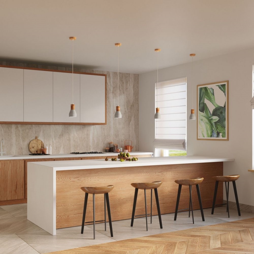 Kattokruunu johdossa QUBIC 1xE27/60W/230V betoni/Koivu/pyökki