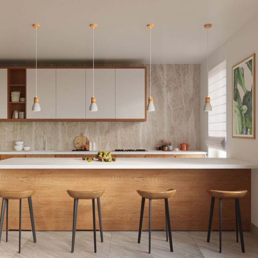 Kattokruunu johdossa QUBIC 1xE27/60W/230V betoni/Koivu/pyökki