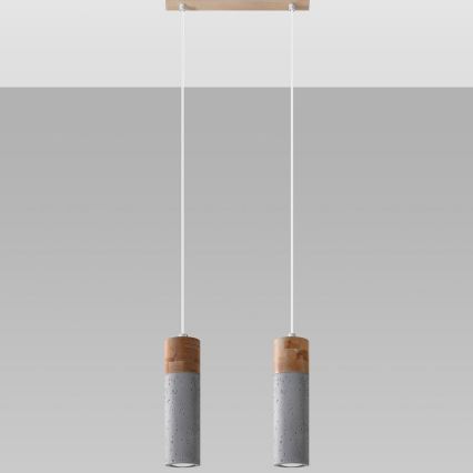 Kattokruunu johdossa ZANE 2xGU10/40W/230V betoni/Koivu/pyökki