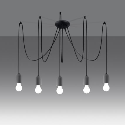 Kattokruunu johdossa NESO 5xE27/15W/230V hämähäkki betoni