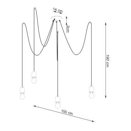 Kattokruunu johdossa NESO 5xE27/15W/230V hämähäkki betoni