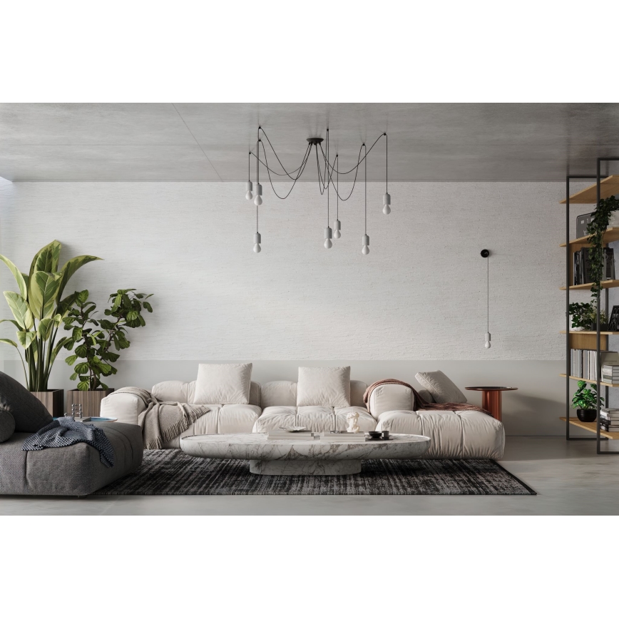 Kattokruunu johdossa NESO 7xE27/15W/230V hämähäkki betoni