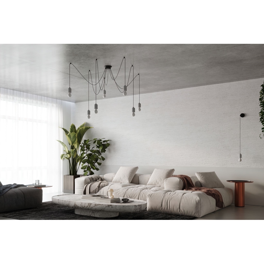 Kattokruunu johdossa NESO 7xE27/15W/230V hämähäkki betoni