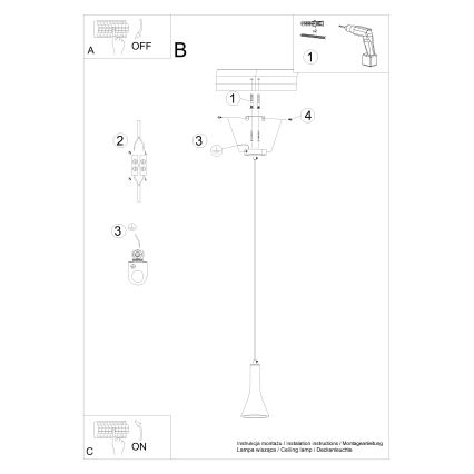 Kattokruunu johdossa REA 1xE14/12W/230V betoni