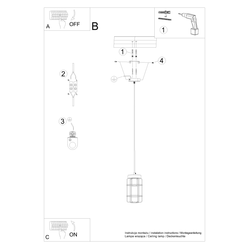 Kattokruunu johdossa GOTTO 1xE27/15W/230V musta/pyökki