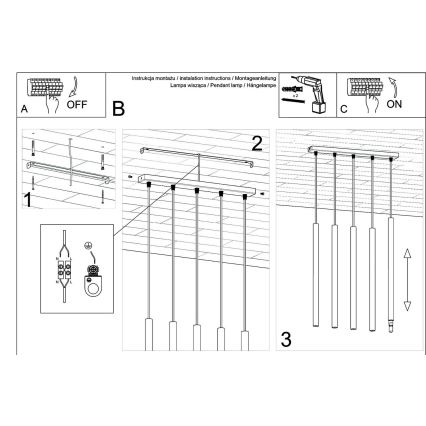 Kattokruunu johdossa PASTELO 5xG9/8W/230V betoni