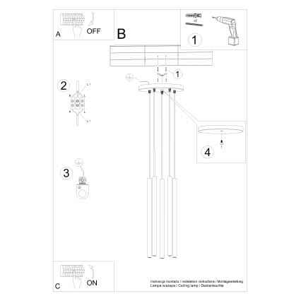 Kattokruunu johdossa PASTELO 5xG9/8W/230V betoni