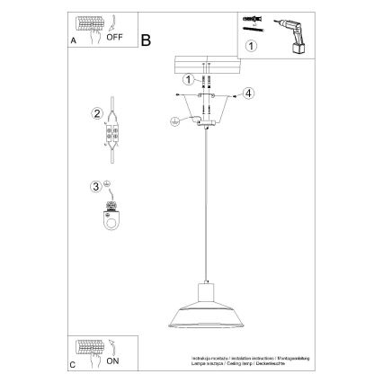 Kattokruunu johdossa FANO 1xE27/15W/230V halkaisija 34 cm valkoinen